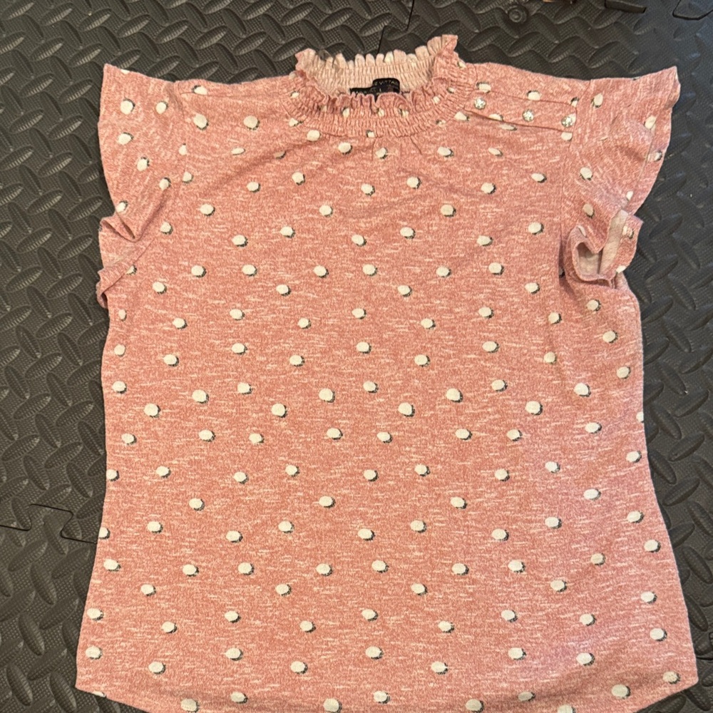 Adrienne Vittadini Pink and White Polka Dot Blouse